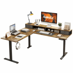 Agilestic L-förmiger elektrischer Stehschreibtisch mit 2 Schubladen, 160 cm ergonomischer höhenverstellbarer Schreibtisch mit Stauraum, Eckschreibtisch für Home Office, Rustikales Braun Braun 160x140 mit Schubladen.