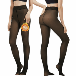 Arkim Fleece gefütterte Strumpfhose Damen Winter (S/M/L) 1 Nahtlinie im Schritt Fake Transparente Strumpfhose Hochelastische Thermostrumpfhose Winter Leggings M Schwarz-Fleecefutter