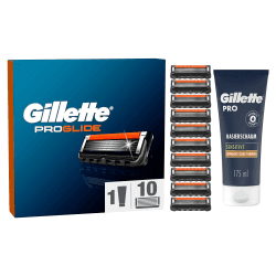 Gillette ProGlide Rasierklingen und Bartpflege Set für Rasierer, 10 Ersatzklingen für Nassrasierer Herren + Gillette PRO Sensitive Rasierschaum 175 ml, Geschenk für Männer 10 Klingen + Rasierschaum