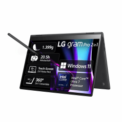 2024 LG gram Pro 16 Zoll 2in1 Notebook - 1399g Intel Core Ultra7 Laptop (16GB RAM, 1TB Dual SSD, 20,5h Akkulaufzeit, OLED Touch Panel, LG Stylus Pen, Win 11 Home) - Schwarz
