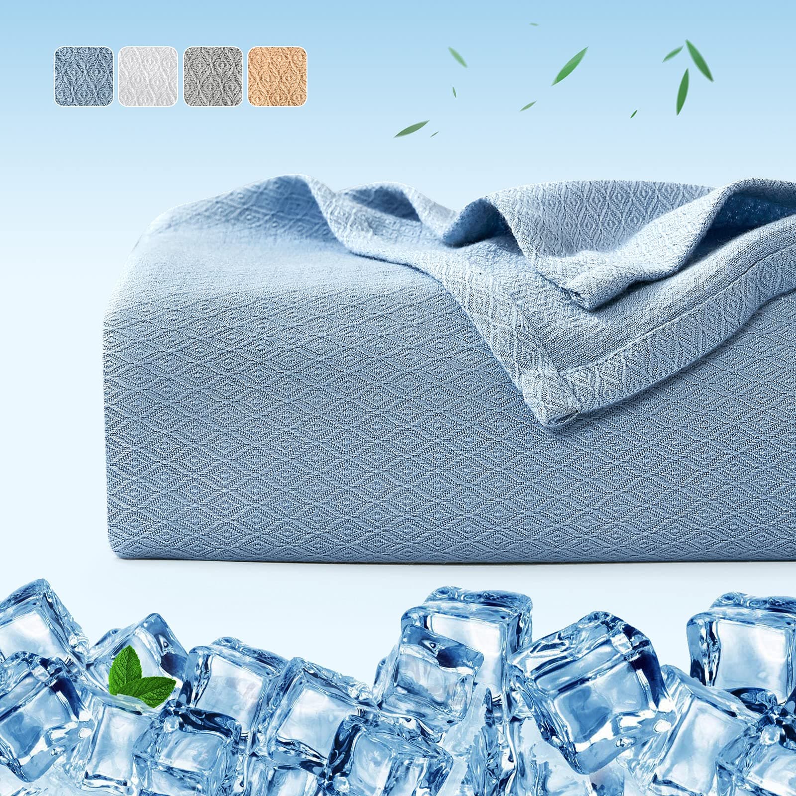 Luxear Bambusfaser Kühldecke, 200 x 220cm Kuscheldecke Selbstkühlend Arc-Chill Sommerdecke mit Q-Max 0,34 Kühlfasern aus 100% natürliche Bambus Tagesdecke Weiche Wohndecke Sofadecke Babydecke- Blau Blau 200 x 220 cm