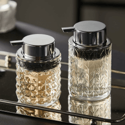 MUSTORN 2 Stück Seifenspender Glas,Schaum Seifenspender für Badezimmer & Küche Arbeitsplatte soap Dispenser mit Silberne Schaumpumpe