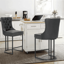 Alpha Home Thekenhöhe 2er Set Barhocker, Moderne Kunstleder Barchairs mit Knopf & Nieten, gepolstert Küchenhocker, Rückenlehne Fußstütze aus Metall Frühstück Hocker