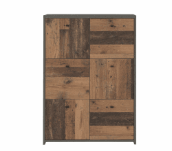 Forte Best Chest Kommode mit 6 Türen, Holzwerkstoff, Old-Wood Vintage kombiniert mit Betonoptik, 77,2 cm x 112,7 cm x 29,6 cm Old-wood Vintage Kombiniert mit Betonoptik SQNK321-C764