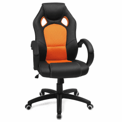 SONGMICS Racing Stuhl Bürostuhl Gaming Stuhl Chefsessel Drehstuhl PU, schwarz-orange, OBG56BO 70*66.5*（107-117） Schwarz-orange 52 x 50 x (107-117) cm