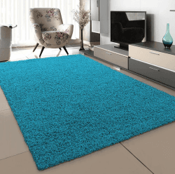 SANAT Teppich Wohnzimmer - Aqua Hochflor Langflor Teppiche Modern, Größe: 80x150 cm 80 x 150 cm Aqua