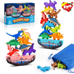 DejaNard Dinosaurier-Stapelspielzeug aus Holz, Montessori Spielzeug & Weihnachts-Geschenke für Kinder 2pc(blau+rosa)