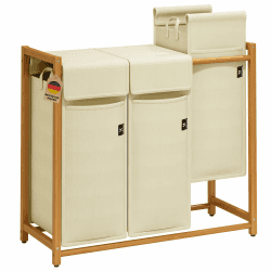 AdelDream Wäschekorb bambus Wäschesortierer Wäschesammler 3 Fächer Wäschewagen mit abnehmbaren Wäschesack Wäschebox Laundry Basket 150L Beige Beige-12-4