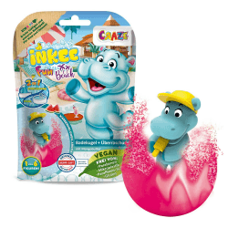 INKEE FUN BEACH | Badekugel Kinder mit Überraschung, Badebombe Kinder mit Hippo Stempel, Mit Mangobutter & Wassermelone-Duft 1x Fun Beach 1 stück (1er Pack)