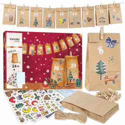 Adventskalender zum Befüllen Kinder und Erwachsene : Adventskalender 2024 zum Befüllen – Tüten Adventskalender zum Befüllen – Weihnachtskalender zum Befüllen – Adventskalender Selber Basteln – Inovida Natur