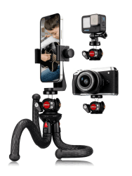 Lammcou Handy Stativ, Flexibel Stativ für Smartphone mit Voll Schwenkbar Kugelneiger & Vertikale und Horizontale Handystativhalter & Go Pro Adapter, Camera Tripod Kamerastativ für YouTube, Urlaub Flexibel Stativ Set *1