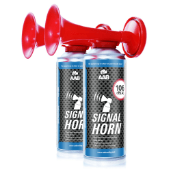 2x AAB Signal Horn, 106 dB(A) Mit Nicht Brennbarem Gas, Bis Zu 120 Kurze Pieptöne, Laut Fanfare, Luftdruckhupe, Gas Pressure, Stadion Tröte, Fußball Tröte, GasHorn, Druckluft Fanfaren, Boot, Auto 2 Stück