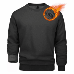 MAGCOMSEN Basic Pullover Herren Crewneck Sweatshirts Fleece Winter Langarmshirts Freizeit Sport Oberteile Shirt Warm Gefüttert Outdoorshirts XXL Schwarz