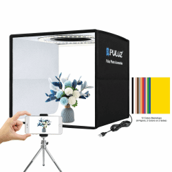 PULUZ Mini Fotobox 25x25cm, Faltbares Fotostudio Photobox Set mit CRI >95, 96 LED-Leuchten & 6 Arten Doppelseitiger Farbhintergründe für kleine Produktfotografie 9,8zoll /25cm