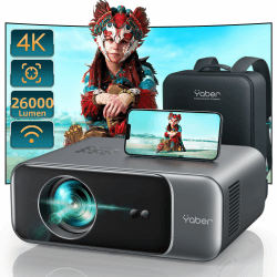 Beamer, [Autofokus/Trapezkorrektur] Beamer Heimkino, 1080P Full HD Beamer Unterstüt 4K Video mit WiFi6 Bluetooth, YABER 26000 Lumen Tragbare Projektor Outdoor 300" Display, für Smartphone/TV Stick/PS5