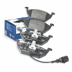 HELLA PAGID Bremsbeläge vorne - mit Warnkontakt - vier Bremsbeläge pro Set - T1163 - für u.a. AUDI / SEAT / SKODA / VOLKSWAGEN - 8DB 355 008-551
