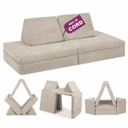 Linodino® Spielsofa Cord | Kindersofa aus Schaumstoff Bausteine - Spielsofa für Kinder & Kuschelecke im Kinderzimmer I Elfenzauber Beige
