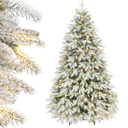 Yorbay Künstlicher Weihnachtsbaum mit Beleuchtung Weiß Schneeflocken LED Tannenbaum für Weihnachten-Dekoration, aus PE und PVC, 210cm 210 cm