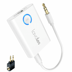 Lavales Bluetooth 5.3 Adapter TV Transmitter für Flugzeug auf 2 Kopfhörer, 2-in-1 aptX Low Latency Bluetooth Audio Sender Empfänger 3.5mm Klinke Bluetooth Splitter für/Speaker/Gym/Tablet usw (Weiß)