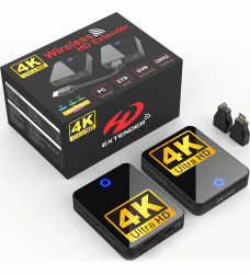 BMOSTE Wireless HDMI Transmitter and Receiver, 4K 2160P 30HZ Hardware Decoding, 1080P 60HZ, 60 Meter MAX, 5.2/5.8GHZ Wi-Fi, 1 TX to 3 RXS, Plug & Play, 9 Wi-Fi Channel, 0.1s Latency 910 Schwarz