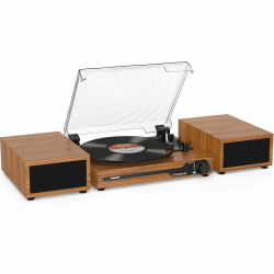 Udreamer Plattenspieler mit 2 Dual-Stereo-Lautsprechern, Vintage Plattenspieler Bluetooth 5.3 unterstützt 3 Geschwindigkeiten, AUX-In, Cinch-Line, USB, kabellose Wiedergabe, Gelb