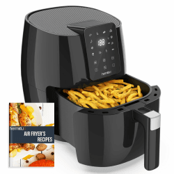Hermitlux Heißluftfritteuse 5,5L XXL, 10 Programmen Airfryer mit Digitalem LED-Touchscreen, Heissluftfritteuse Friteuse ohne Öl, Vorheizen&Warmhalten, mit Rezept, 1500W Spülmaschinenfest