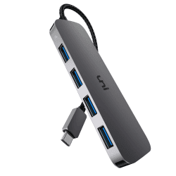 uni USB C Hub mit 4-Port USB 3.0 ultradünner Daten-Hub aus Aluminium, für MacBook Pro/Air, iPad Pro/Air, Dell XPS, Surface Book, iPhone 15 Serie usw. 18CM Grau