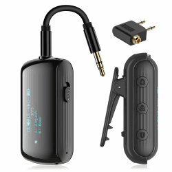 YOCOWOCO Bluetooth 5.2 Adapter für Flugzeug bis zu 2 Airpods/Kopfhörer, Audio Bluetooth Transmitter Klinke 3,5 für TVs und Fitnessstudios, Wireless Empfänger Splitter für Lautsprecher und Auto mit Mic Black