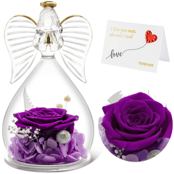 Qinqinxin Geschenke für Mama Oma, Infinity Rosen Engel Figur Geburtstagsgeschenk für Frauen, Originelles Ewige Rose im Glas Geschenke für Mutter Oma zu Weihnachtstag Muttertag Valentinstag Geburtstag Violett