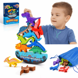 DejaNard Dinosaurier-Stapelspielzeug aus Holz, Montessori Spielzeug & Weihnachts-Geschenke für Kinder Mehrfarbig