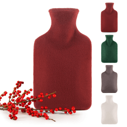 Blumtal Premium Wärmflasche mit Wärmflaschenbezug aus Polar Fleece - Wärmeflasche aus Naturkautschuk - große Wärmflasche/Hot Water Bottle - auslaufsichere Bettflasche gegen Schmerzen Aurora Rot Polarfleece Rot
