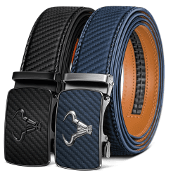 BULLIANT Gürtel Herren 2er, Gürtel Ratsche Automatikschließe Ledergürtel für Herren Verstellbar 35mm Breit mit Geschenkbox 115cm/32"-38"taille verstellbar 2pack-schwarz/Purpurblau3314