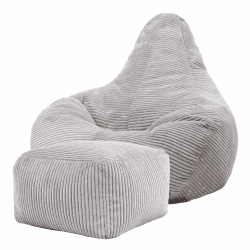 Icon Dalton Sitzsack mit Hocker, Grau, Sitzsack Sessel, Cord Sitzsack, Sitzsack Erwachsene mit Füllung, Lounge Sessel, Sitzsack Schlafzimmer, Sitzsack Wohnzimmer Grau Sitzsack + Hocker