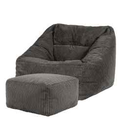 Icon Riesen Sitzsack Sessel „Morgan“ mit Hocker, Anthrazitgrau, Cord XXL Sitzsack Erwachsene mit Füllung für das Wohnzimmer, Riesensitzsack XXL Flauschig Cord, Made in Germany Dunkelgrau Sitzsack + Hocker