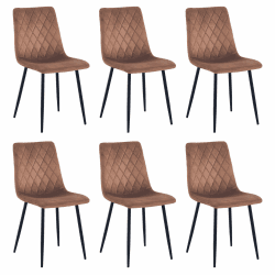 Esszimmerstühle 6er Set Braun - Samt - Metallbein - Wohnzimmersessel - Samt Sessel Stuhl - Edelstahl Küchenstuhl Schwarze Metallbeine - Polyester Stuhl Braun 6 Pack