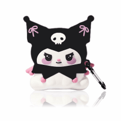 Viwind AirPods 1 2 Hülle Silikon Anime,Funny Cute 3D Cartoon Weiches Airpods 1 2 Gen Schutzhülle und Haut Case Cover mit karabiner,Kabelloses Laden&Stoßfeste-Black Kuromi Schwarz AirPods 1/2