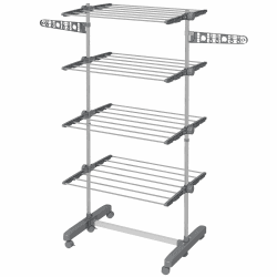 HOMCOM Wäscheständer mit Rollen Wäschetrockner Turm, Standtrockner mit Klappbarem Flügel, Wäscheturm für Indoor, Outdoor, Stahl 142 x 55 x 172 cm, Grau 142L x 55B x 172H cm Grau