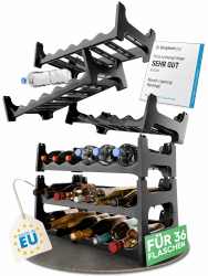 Novaliv Flaschenregal für 36 Flaschen aus Kunststoff Recycelt, erweiterbar, Weinregal stapelbar, Schwarz, Getränkeregal Flaschen Regalsystem, Regal für Getränke, Flaschenschrank, Spirituosen Regal