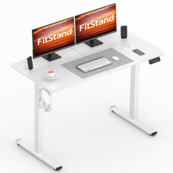 FitStand FQ1 120x60cm höhenverstellbarer Schreibtisch Electric Lift Desk mit Tischplatte, Stehpult, Lift Computertisch mit Haken, Kindersicherung, Memory-Funktion für Büro und Zuhause - Weiß 120 x 60 cm Weiß