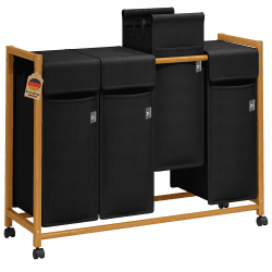 AdelDream Wäschekorb bambus Wäschesortierer mit rollen wäschesammler 4 Fächer Wäschewagen mit abnehmbaren Wäschesack Wäschebox Laundry Basket 200L Schwarz Schwarz-12-7