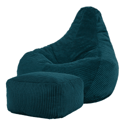 Icon Dalton Sitzsack mit Hocker, Blaugrün, Sitzsack Sessel, Cord Sitzsack, Sitzsack Erwachsene mit Füllung, Lounge Sessel, Sitzsack Schlafzimmer, Sitzsack Wohnzimmer Blaugrün Sitzsack + Hocker