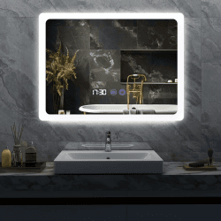 YU YUSING Badspiegel LED 80x60cm Badezimmerspiegel mit Beleuchtung Wandspiegel mit Touch-Schalter Spiegel Badezimmer Anti-Beschlag Timer-funcktion Kaltweiß IP44 Transparent 60L x 80B cm