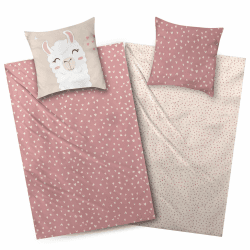 Aminata kids Bettwäsche 135x200 Kinder Lama Biber Flanell Baumwolle | rosa beige- Mädchen | 2- teilige warme & weiche Kinder-Wende-Bettwäsche-Set Rosa-beige