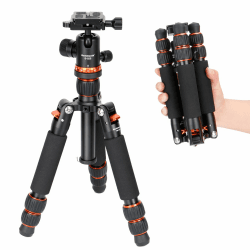 Koolehaoda Mini Stativ für Kamera Aluminium 25"/63cm Tragbares Desktop Reisestativ mit 360° Kugelkopf 1/4" Arca Type QR Plate für DSLR Kamera Video Camcorder, Belastbar bis 10 kg – (Orange)