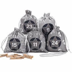 KOHMUI Adventskalender zum Befüllen, Weihnachtskalender Selbstbefüllen Aufhängen, 24 Grau Stoffsäckchen Selbst Befüllen Bastelset, Weihnachten Geschenksäckchen, Hochwertige Geschenktüte aus Baumwolle Stoff Grau