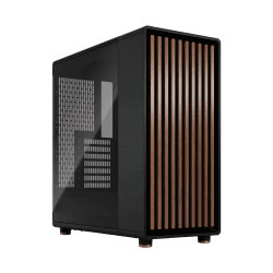Fractal Design North Charcoal Black Tempered Glass Dark - Wood Walnut front - Glass side panel - Two 140mm Aspect PWM fans included - Intuitive interior layout design - ATX Mid Tower PC Gaming Case Charcoal Black TG Dark North