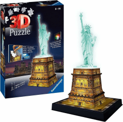 Ravensburger 3D Puzzle Freiheitsstatue bei Nacht 12596 - Das berühmte Bauwerk in New York als Night Edition mit LED Freiheitsstatue bei Nacht - 108 Teile Single