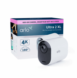 Arlo Ultra 2 XL Überwachungskamera Aussen WLAN, 12-Monate Akkulaufzeit, Kabellos, 4K UHD Qualitätsprodukt, 180°, Spotlight, Nachtsicht, Bewegungsmelder, Alarm Sirene, Zusatzkamera, SmartHub Benötigt Ultra 2 4K XL Batterie Zusatzkamera Weiß
