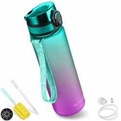 My Vesperbox – Minny - Kinder Trinkflasche auslaufsicher – 500ml – mit Strohhalm oder Sieb - leichte Tritan Wasserflasche - BPA frei - für Kindergarten, Schule (Lila - Grün 500ml) Lila - Grün 500 ml
