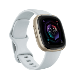Google Fitbit Sense 2 – Smartwatch Damen / Herren – Fitnessuhr mit integriertem GPS und Telefonfunktion – Fitness-Tracking mit Stressmanagement, EKG und Schlafanalyse – kompatibel mit Android/iOS Nebelblau / Aluminium in Softgold Single